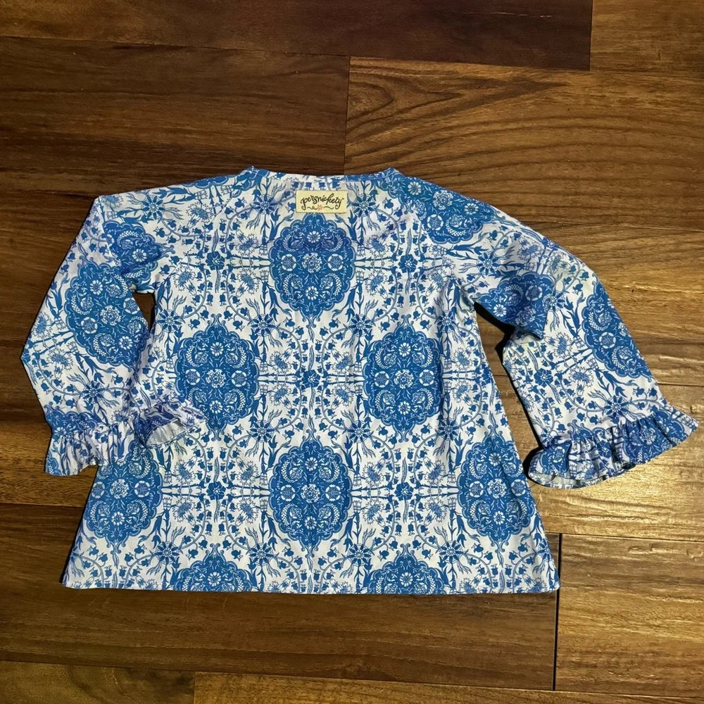 Persnickety Girls Blue Floral Bell Sleeve Top - Size 3T - Picture 2 of 7
